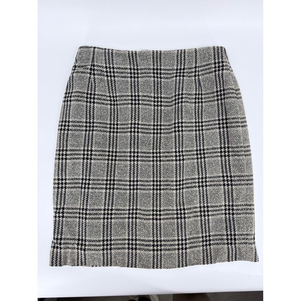 Jones New York Pencil Skirt Plaid 90s Vintage Women Sz 16 Gray Black Wool Skirt